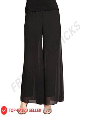 Straight Leg Jersey Pant Flowy Georgette Panels Formal Evening Dress Pants